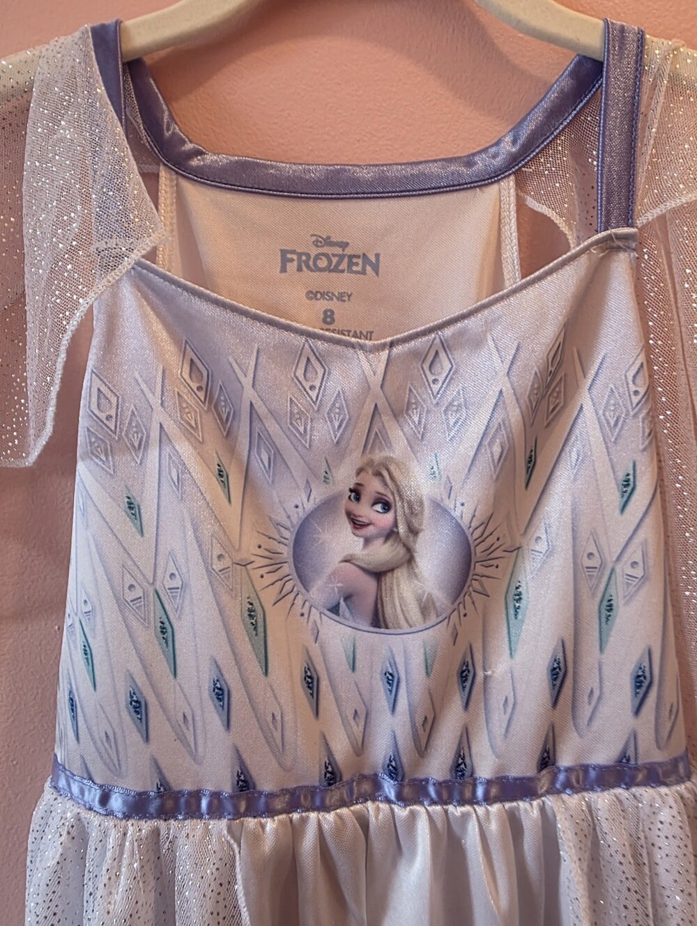 Disney Frozen Elsa Girls Nightgown Dress Size 8 Sparkle Cape